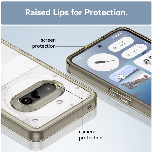 Mobilskal för Nothing Phone 3a, PC-baksida + TPU-ram, halkfri, reptålig, fallskydd - transparent grå Gray