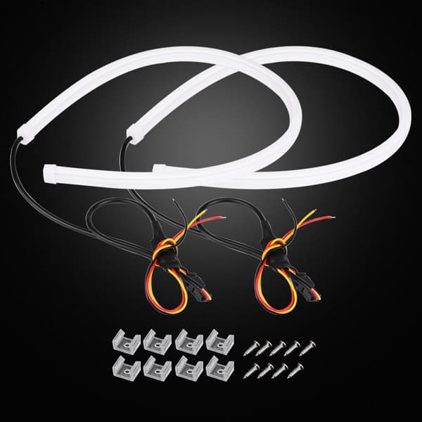 2*45cm Bil 12V Fleksibel Blød Slange Guide LED Strip DRL Lys Blinklys Blå&Gul