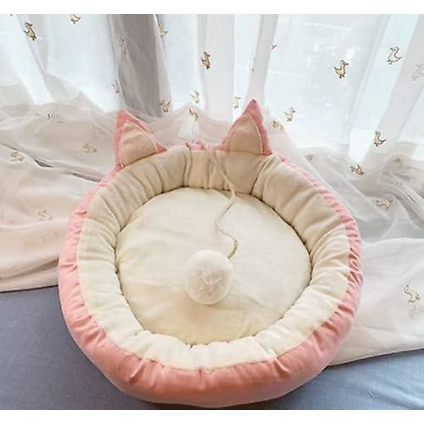 Kattsäng Katt Lugnande sängar Katt Sovsäng med katt Pom Pom-leksak Löstagbar Tvättbar Fluffiga kattsängar för inomhuskatter-rosa