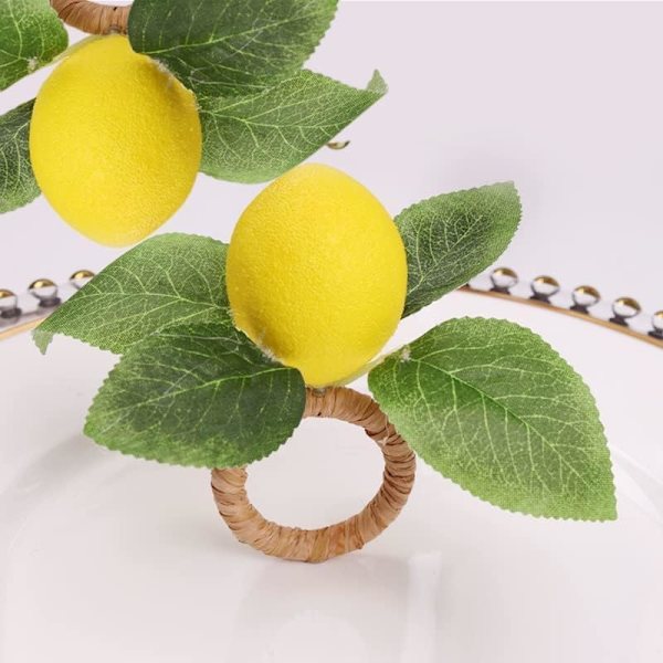 Citron Servettringar Set om 8, Falska Citron Servettringar Sommar Farmhouse Servettringar Servetthållare för Middag Bröllop Födelsedag Thanksgiving