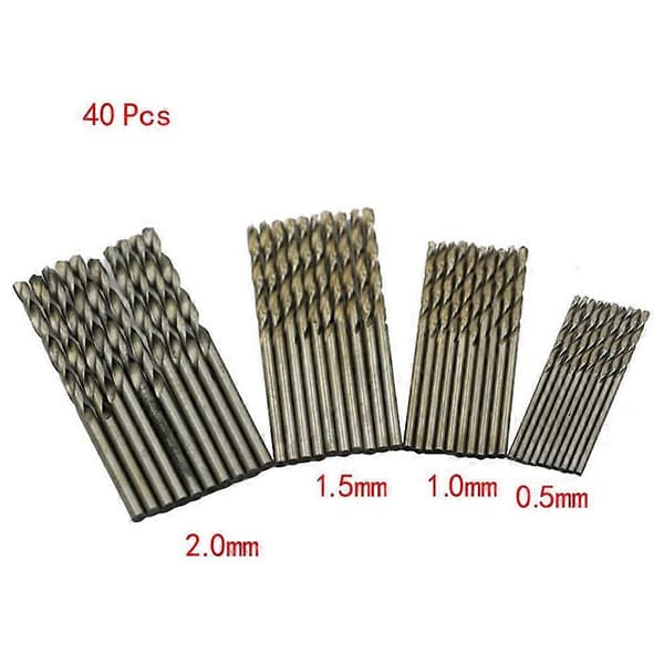 40 stk. 0,5 mm-2,0 mm rett skaft mini drillbits sett, små mini drillbits fullslipte HSS spiralbor for Dil