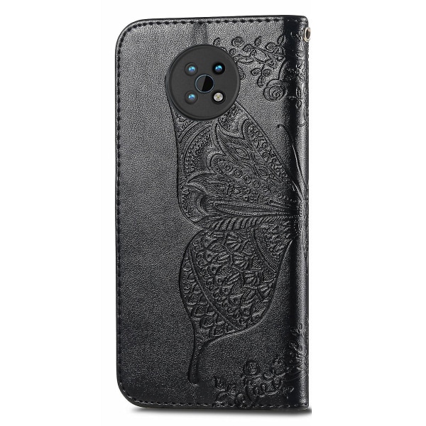 Flip Design Stilful Butterfly Blomst Mønster Wallet Stand Telefon Case Læder Cover Til Nokia G50 - Sort Sort