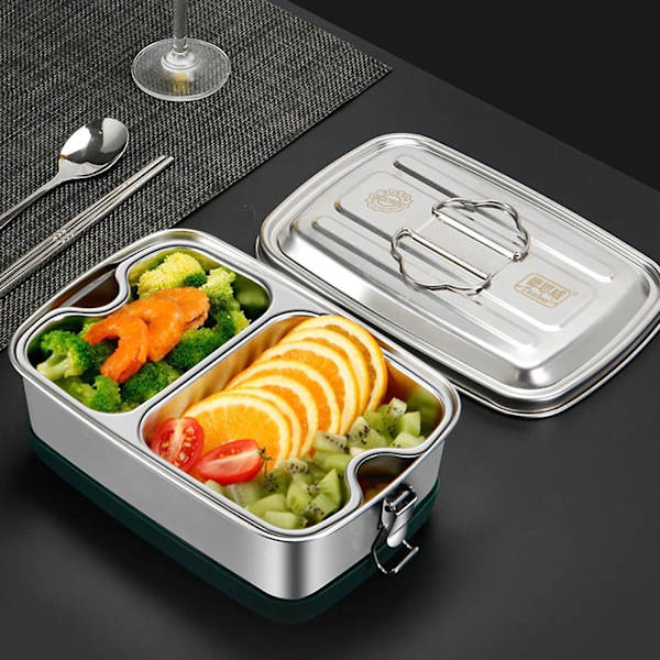Rustfrit Stål Bento Beholder Med Lås Klips Design, Metalbeholdere, 1200ml 2-lags 2