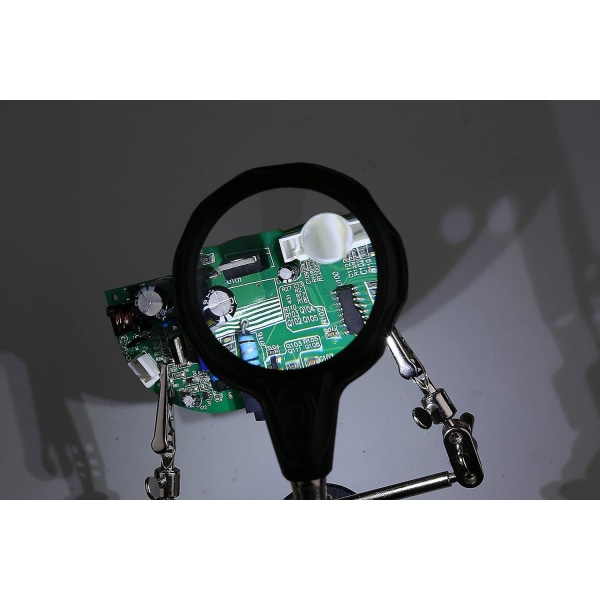 Stativ med förstoringsglas för hand, 2 LED-lampor, för elektronikingenjörer, kosmetologer, urmakare, klockreparation