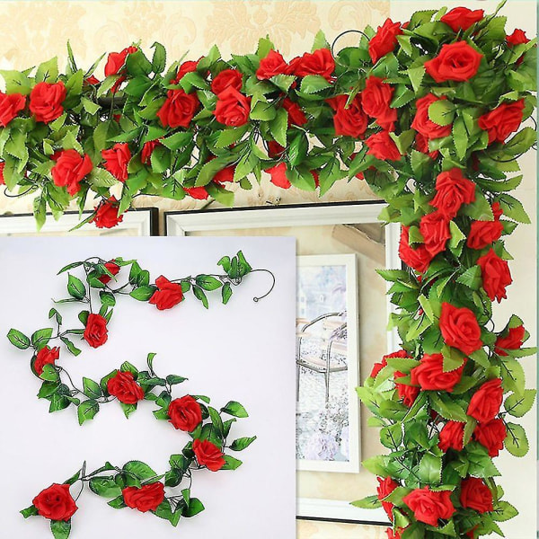 240cm Artificial Silk Rose Garland Rattan Wall Decoration Home Garden Balcony Wedding 10pcs