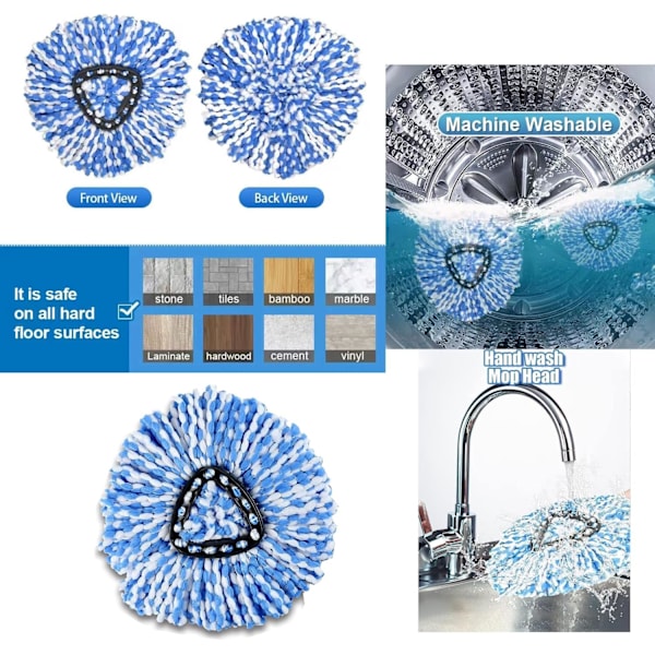 3 Pakkia Spin Mop -Päällisiä, Yhteensopiva Ocedar RinseClean 2-Säiliö Mop -Järjestelmän Kanssa, Mikrokuitu Mop -Täyttöpäät Kaikkien Kovapintaisten Lattioiden Puhdistukseen