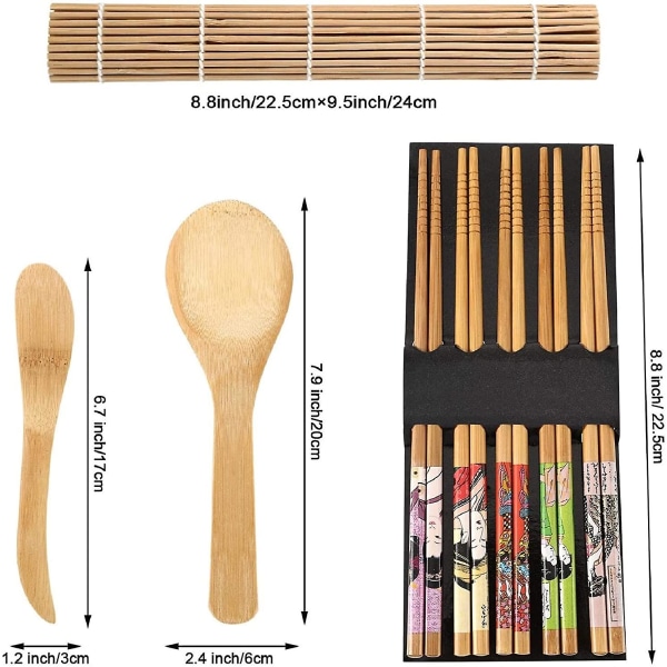 Sushitillverkningsverktyg Set inkluderar sushirullande kuddar Nori Rice Bambugardin
