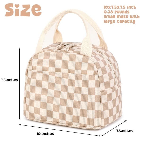 Frokosttaske til Kvinder Mænd Sød Fløjlsfrokosttaske Genanvendelig Isoleret Frokostboks Stor Kapacitet Genanvendelig Isoleret Køletaske (Fløjlsternet brun) Corduroy Plaid Brown