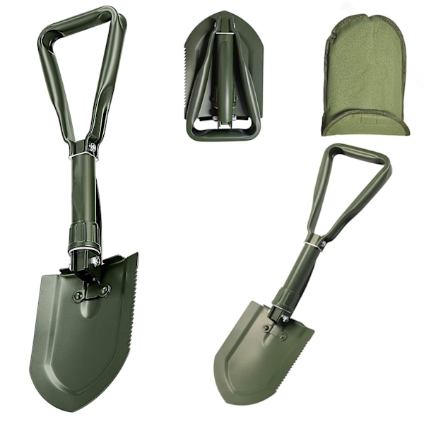 Vikbar Överlevnadsspade - 45# Högkolstål Förskansningsverktyg, Portabel för Camping, Jakt, Vandring, Fiske, Bilnödsituationer, Presenter till Män Army Green
