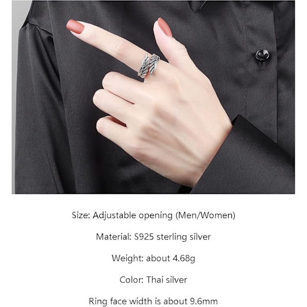 Öppen Ring, Änglavingar Ring, Handgjord S925 Sterling Silver Retro Temperament Justerbar Fjäder Änglaving Ring För Män Kvinnor,B-Kvinnor