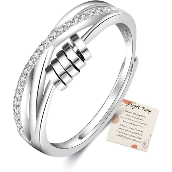 Til Min Datter Fidget Ring Sterling Sølv Angst Ring Justerbar Fidget Ring Stress Spinner Ringe med Perler Kubisk Zirkon Angst Ring til Datter Fidget Ring 5h1g Silver