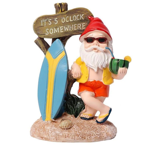 Resin Gnome-figurer med surfbrætskilt It's 5 O'c Statue For Home Ga