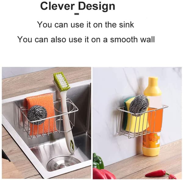 Svampställ för diskbänk, 2-i-1 borsthållare, ingen borrning