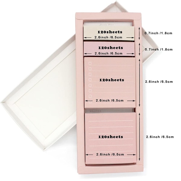 Pink Lined Notes Sæt, 240 Pastel Sticky Notes, Selvklæbende Indeks Labels, Søde Memo Notepads til Skole, Kontor og Hjem pink