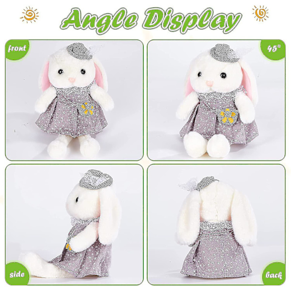 Stuffed Animal Bunny med Klær Vilt Kanin Myk Plysj Leke Hjemmekontor Dekorasjon Bursdag Påske Valentinsdag Gave, Grå, 14 Tommer.