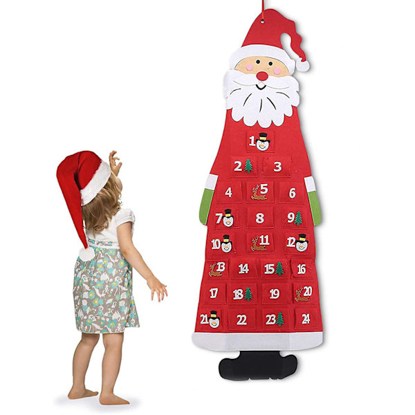 Filtadventskalender Julemand, Julemand Adventskalender, DIY Filz Julenisse, 24 Dages Nedtællingskalender Med Lommer DIY Julepynt H