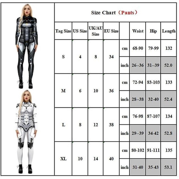 Kvinner 3d Robottrykt Cosplay-kostyme Jumpsuit Halloween Playsuit S Mørkegrå
