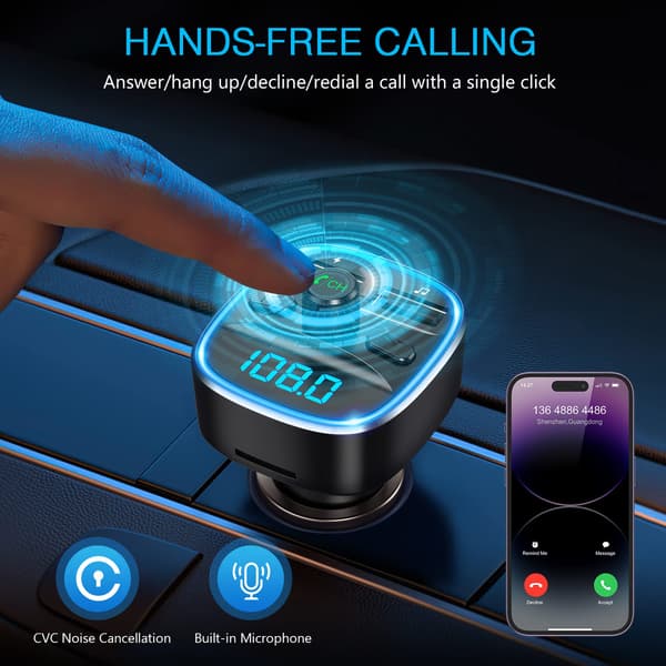 Bluetooth FM-sender til bil - Universal biloplader med dobbelt USB-opladning -
