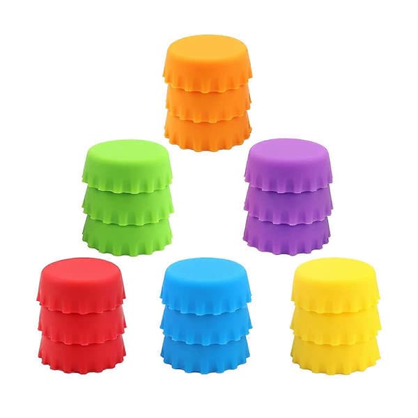 18-pack silikonflasklock - universell passform för brygg- och läskflaskor, hållbart material, blandade färger