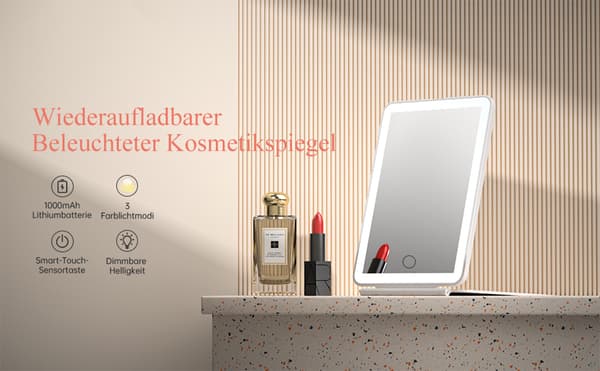 Makeupspejl med belysning, bærbart makeupspejl, foldbart