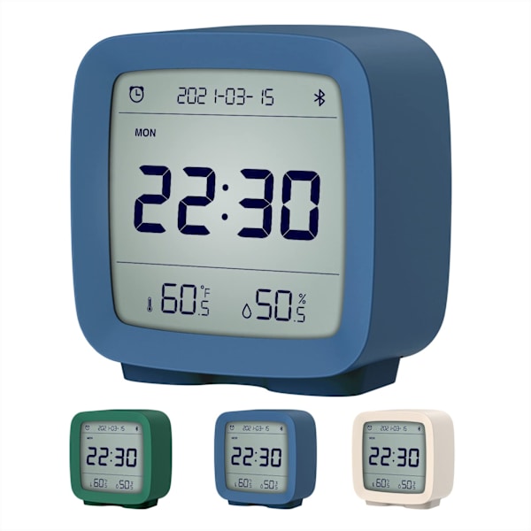 Bluetooth-vekkerklokke, App-styrt digital smartklokke med dato, tid, temperatur, fuktighet, snooze-funksjon, 16 alarmer og 8 ringetoner blue