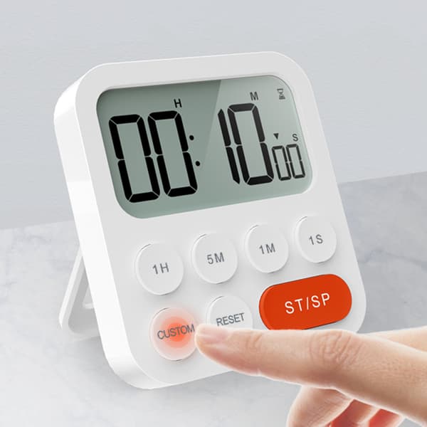 Kjøkkentimer, digital timer, digital stoppeklokke og nedtellingstimer med tilpassede moduser, 3 volumnivåer for testing