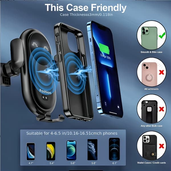 Automatisk trådløs hurtigoplader til bil med infrarød sensor — Sort (inkl. ventilationsmontering)