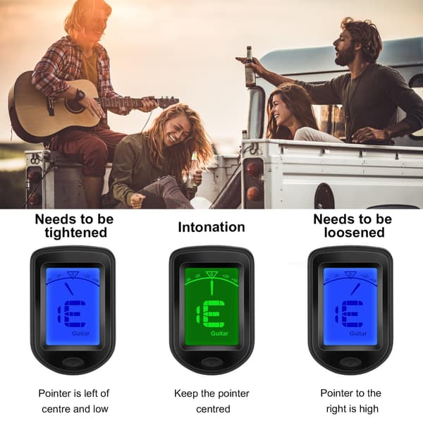 Stämapparat för Gitarr Ukulele Bas Violin Clip-on Stämapparat med Gitarrstämmare, Ukulele, Tolv Flytande Temperament