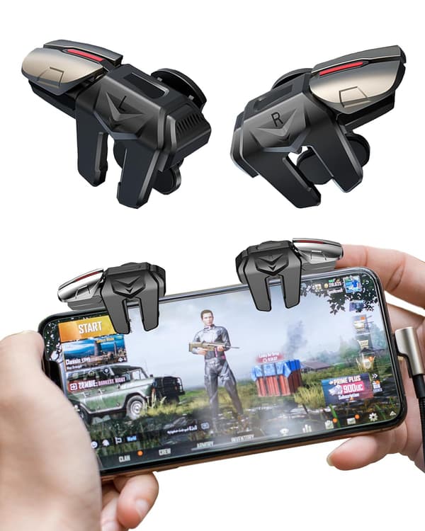 Mobiltelefoncontroller til Android og iPhone, 6 Trigger Game Controller kompatibel med PUBG Mobile/Knives Out/Call of Duty Mobile, telefonudløsere