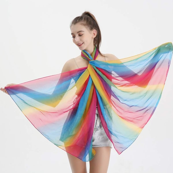 Damer Regnbue Lange Tørklæder Chiffon Tørklæder Bløde Tynde Sjal Wraps Alle Sæsoner Blue Rainbow One Size