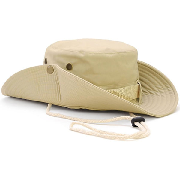 Solhatter Safari Hat UV-beskyttelse Bred brem Sommerhatt Bomull Sammenleggbar Fiske Turgåing Cap Pustende Cowboy Stil Boonie Hat for Menn Kvinner Utendørs Beige One Size