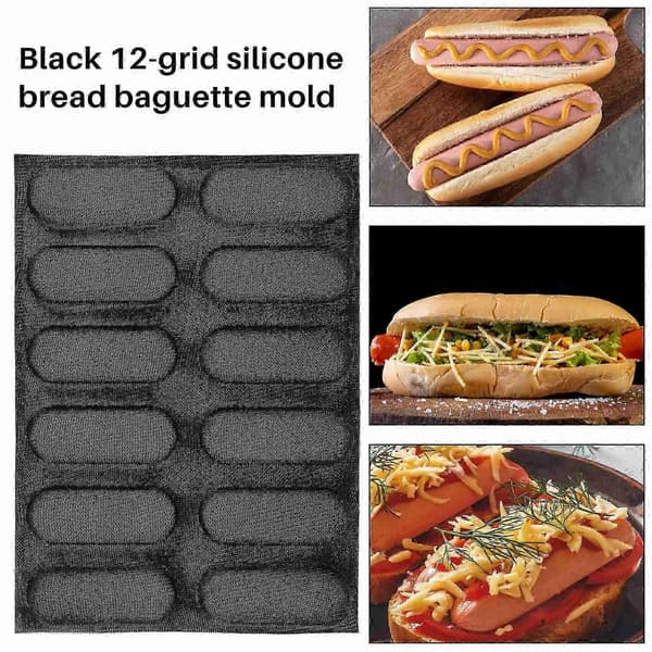 Silikonform Non-Stick Perforert Form for Baguetter, Pølsebrødformer, Stekebrett