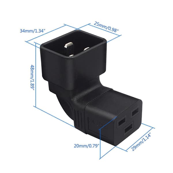 IEC 320 C20 til C19 Strømadapter Konverteringsadapter, Han C20 til C19 Strømforsyningskonverter 100-250V 10A Sort