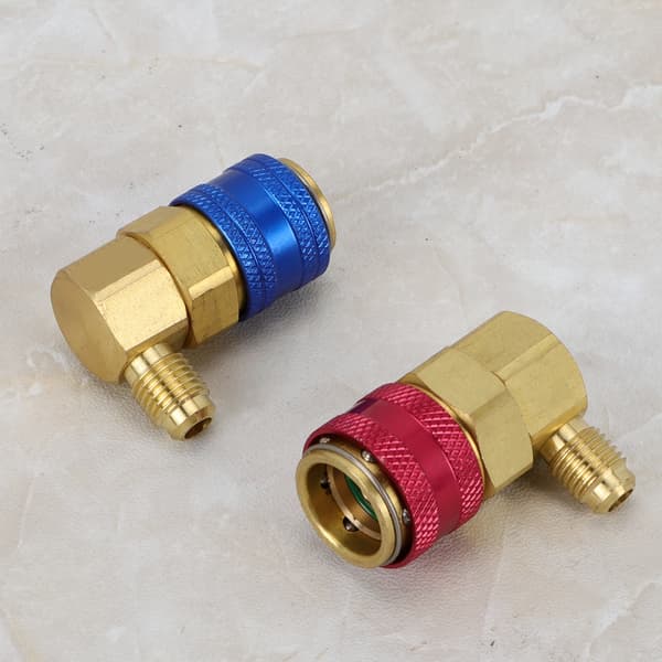 2 stk. R134A Bil AC Quick Connects 90° Lav- og Højtryksadapter
