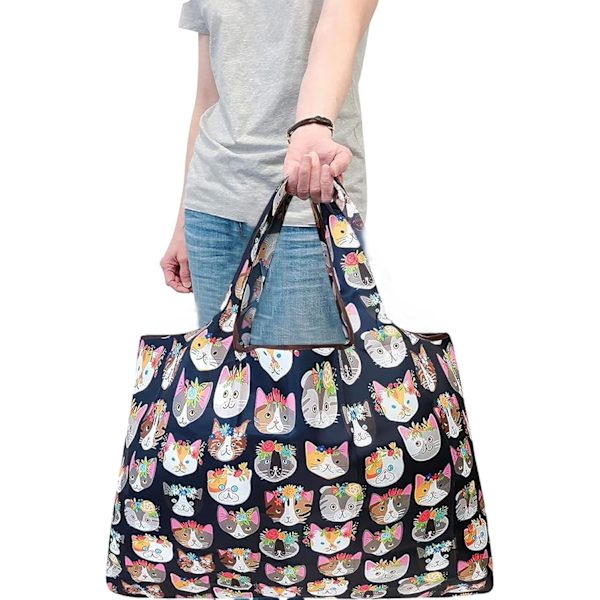 Kat Tote Bag - Genanvendelige Indkøbsposer med Katte, Kattegaver til Katteelskende, Katte Canvas Indkøbspose med Håndtag til Kvinder, Katte Baggu Foldbare Tasker, Kat