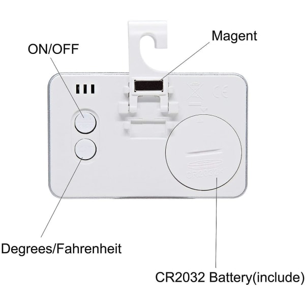 Jääkaappilämpömittari Jääkaappilämpömittari, 2 LCD:n digitaalinen jääkaappipakastin lämpömittarin näyttö ripustuskoukulla ja sisäänvedettävällä jalustalla