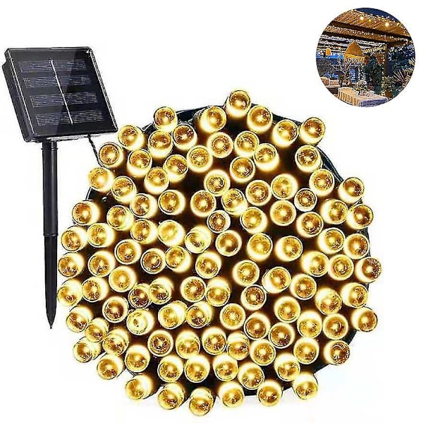 20m Solcelled Lyslenke Utendørs, 200 LED Lyslenke Utendørs Solcelle Varmt Hvit 8 Moduser LED Lyslenke Solcelle Utendørs Lyslenke Dekorasjon For Hage