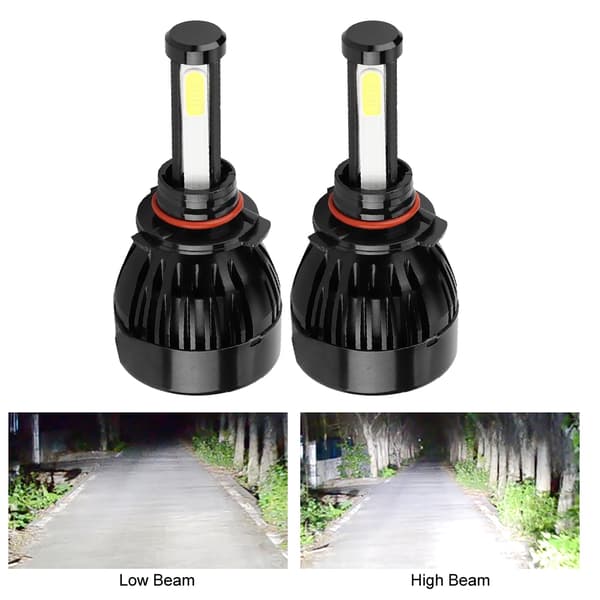 2 stk 9005/H10/HB3 COB LED frontlykter 80W 6000K Hvit 4-sidig frontlykt med kjølevifte