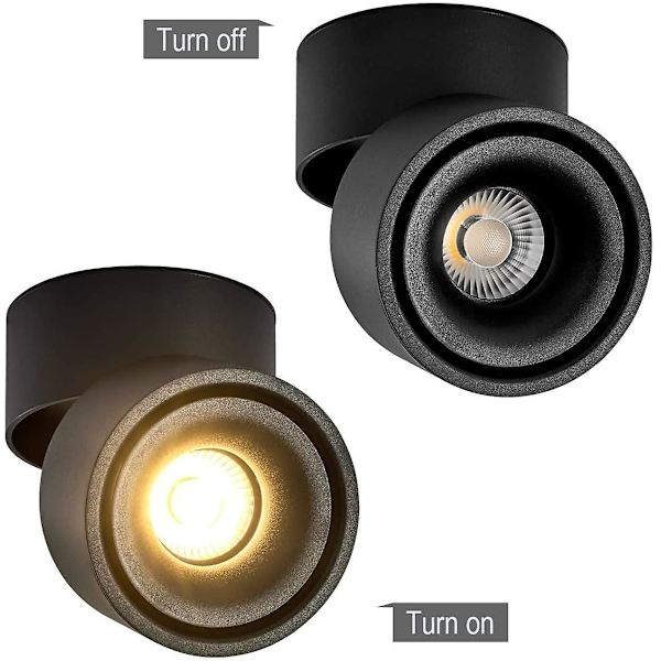 12w LED-loftspot, justerbar lampehusvinkel, loft- og væglampe, LED-loftbelysning, 10x10x10cm (sort-3000k) [energiklasse A+]