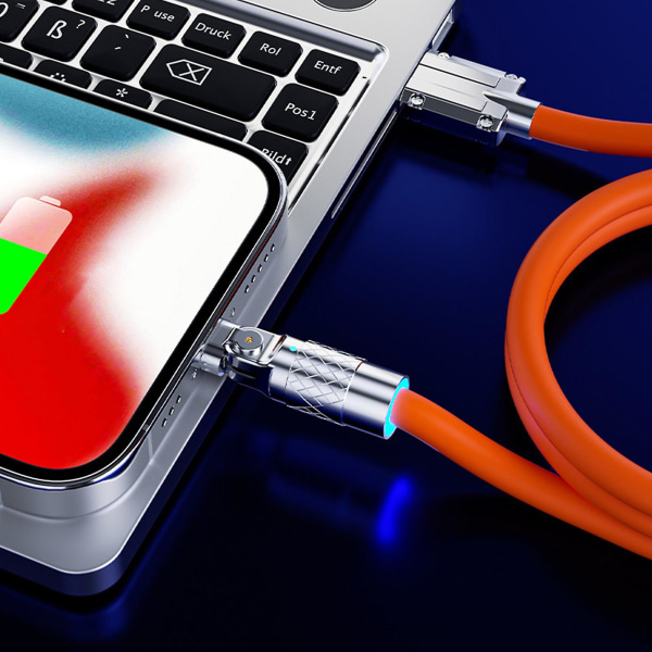 Snabbladdningskabel USB till C-kabel 180 graders roterande rätvinklig huvud för snabb laddning av mobiltelefon 1,5m Apple Orange