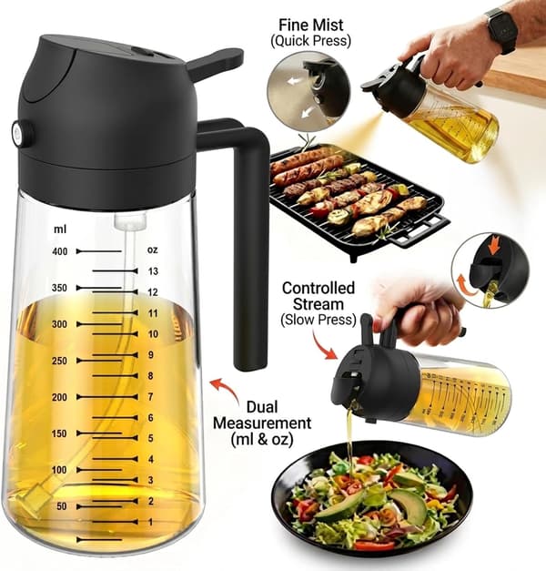 2-in-1 lasinen suihkepullo, 450 ml, mitta-asteikolla Black