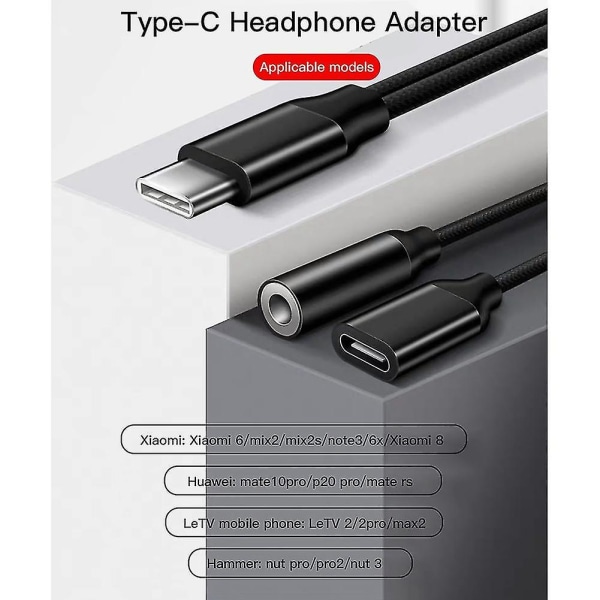 Typ C till 3,5 mm Char O Adapter 2 i 1 USB C Splitter Ph Aux O-kabel för Ph