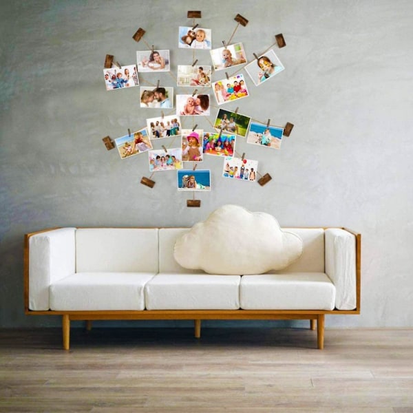 Familjvägg fotoram med rep fotohållare med 30 små clips hem