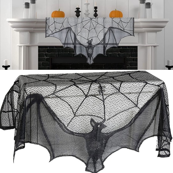 Spider Web Flagermus Vinduesgardin Halloween Blonder Pejs Mantel Tørklæde til uhyggelig spindelvæv Halloween