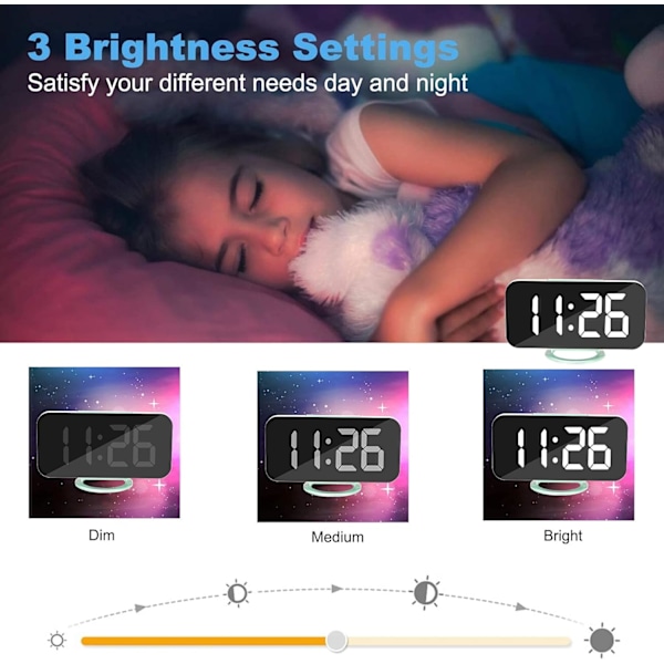 Digital Klocka med Stor Display, Väckarklocka med Spegel, 2 USB-Laddningsportar, Automatisk Dämpning, Snooze, Liten Elektrisk Klocka för Sovrum Kontor Green