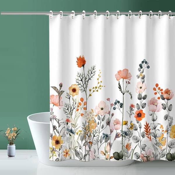 Dusjforheng, stoff dusjforheng foret blomstret hvit Sho
