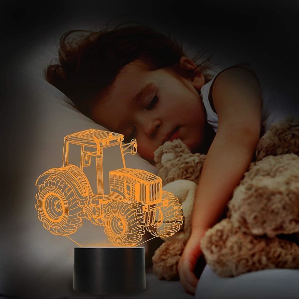 Traktor 3d Illusion Lampe Bursdagsgave Nattlys Barn ved siden av bordlampe