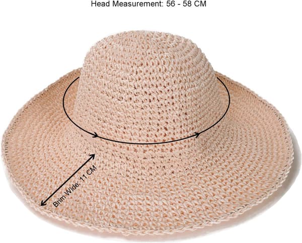 Dame Solhat, Bredskygget Sommer Strandhat til Kvinder, Sammenfoldelig Strå Rejsehat, UPF50+ Pink