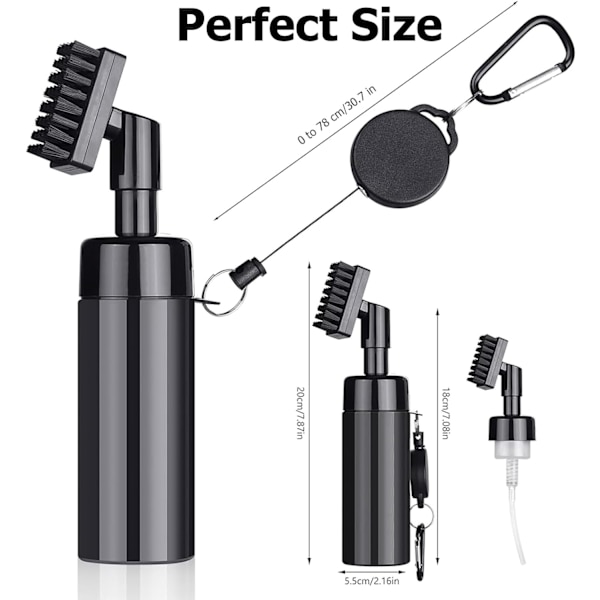 Golfklubbbørste Groove Cleaner med innebygd vannspray og krok, Golf Groove Cleaning Brush for Golf Ball Club Wet Scrub, Golf Ball Cleaner with Ext