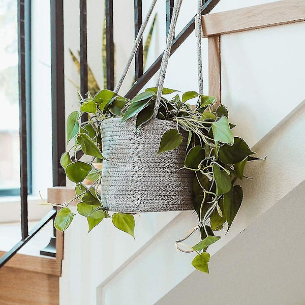 2 st Macrame Hängande Korgar Boho Dekoration Växtställ Bomullsrep Blomkruka Hängande Växtställ Inomhus Utomhus Balkong Väggdekoration